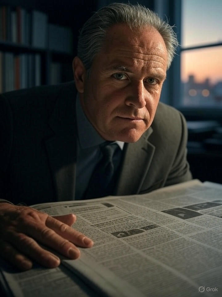 Grok-Bild eines nicht objektiven Zeitungsredakteurs